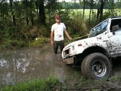stuck in the mud up to mid shin.