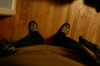 Looking down at your feet.