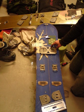 Burton S-Series bindings on Venture Euphoria and on second plan Split decision kit mounted on home cuted snowboard