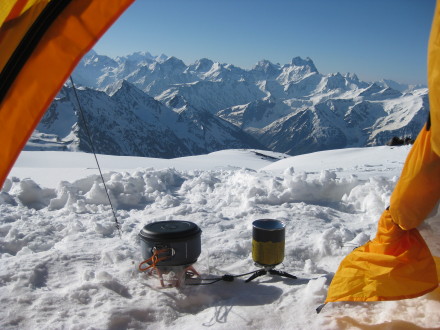 Jetboil Helios Stove in the Caucasus Mountains