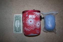 Dollar Bill and Chalk Bag Size Comparison