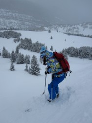 the Go Go cargo pant on a catski day near Silverton, CO