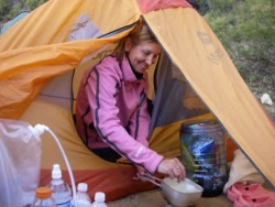Ladybug in her Marmot Eos on the PCT