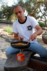 My buddy cooking up some tuna and corn pasta on the Pocket Rocket.  Yumm...