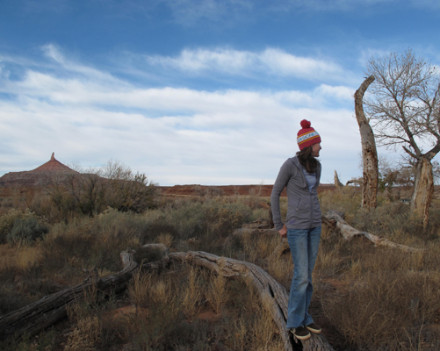 Sue Hehir chilling in Indian Creek, UT w/ the Banger Pom