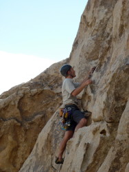 Leading in the Stoic Overhang - Joshua Tree NP