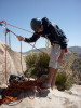 Belaying off the anchor with the ATC Guide. Bird on a Wire, Joshua Tree NP