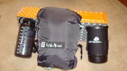 Size comparison - Meta 2p, Jetboil PCS, 32oz bottle