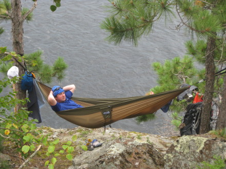 hanging out over Russell Lake in the Quetico.