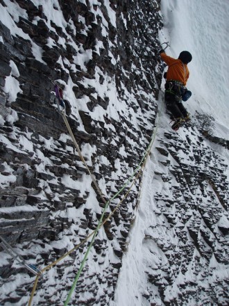Slings in action on Andromeda Strain Winter Ascent