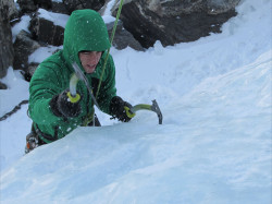 Climbin in the new softshell!