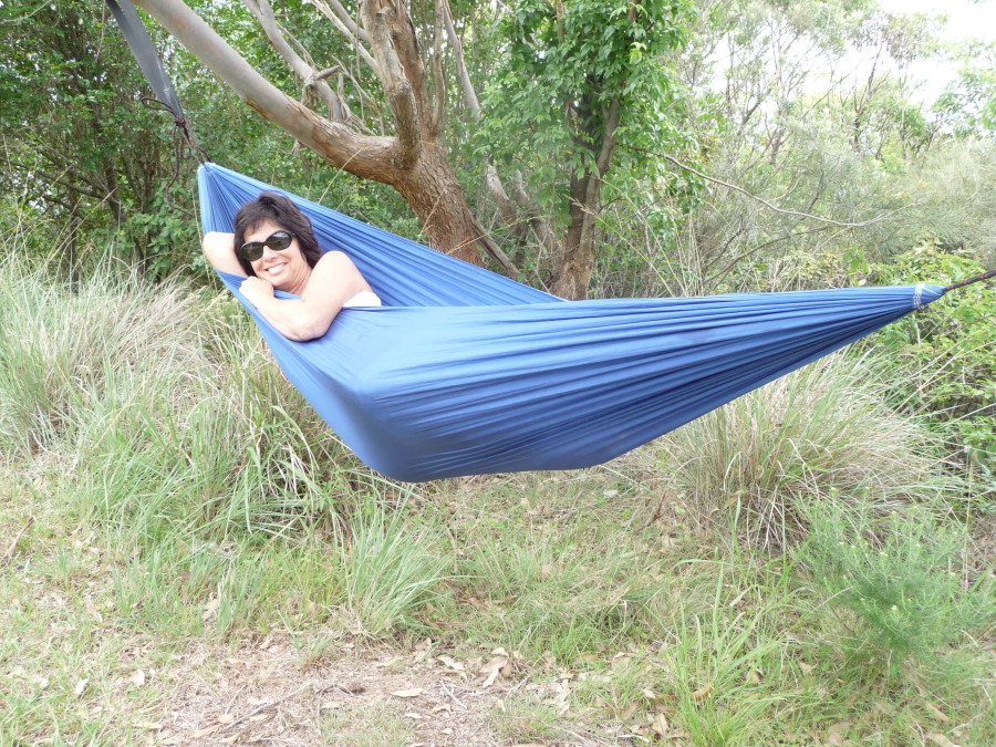 roslin relaxing in Hammock Bliss Ultralight