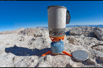 The JetBoil Sol Ti at 14042 feet on the summit of Mount Langley brewing up my morning buzz.