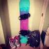 Burton Emerald Boots, Burton Citizen Bindings, Burton Feather Board, and Dakine Heli Pro