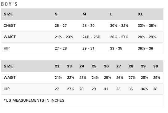 Boys Size chart- RVCA