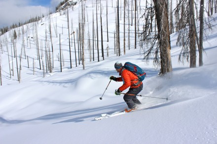 Skiing with the down sweater