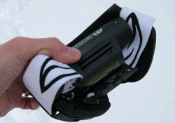 Contour HD cam tucked inside of a pair of goggles