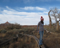 Sue Hehir chilling in Indian Creek, UT w/ the Banger Pom