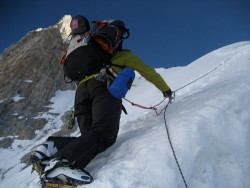 climbing the "banana" ridge on GII