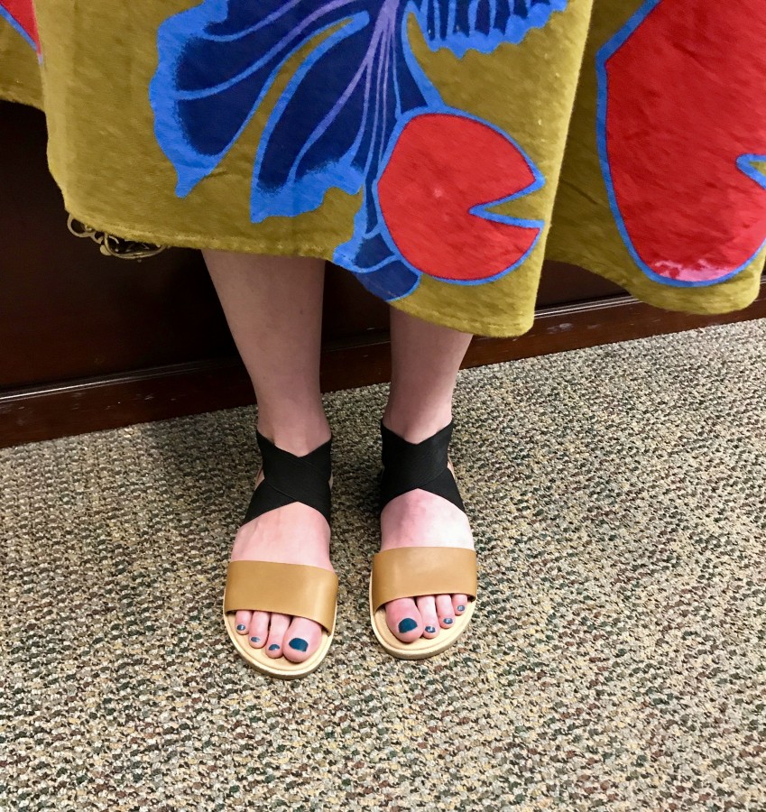 metallic slip on sandals